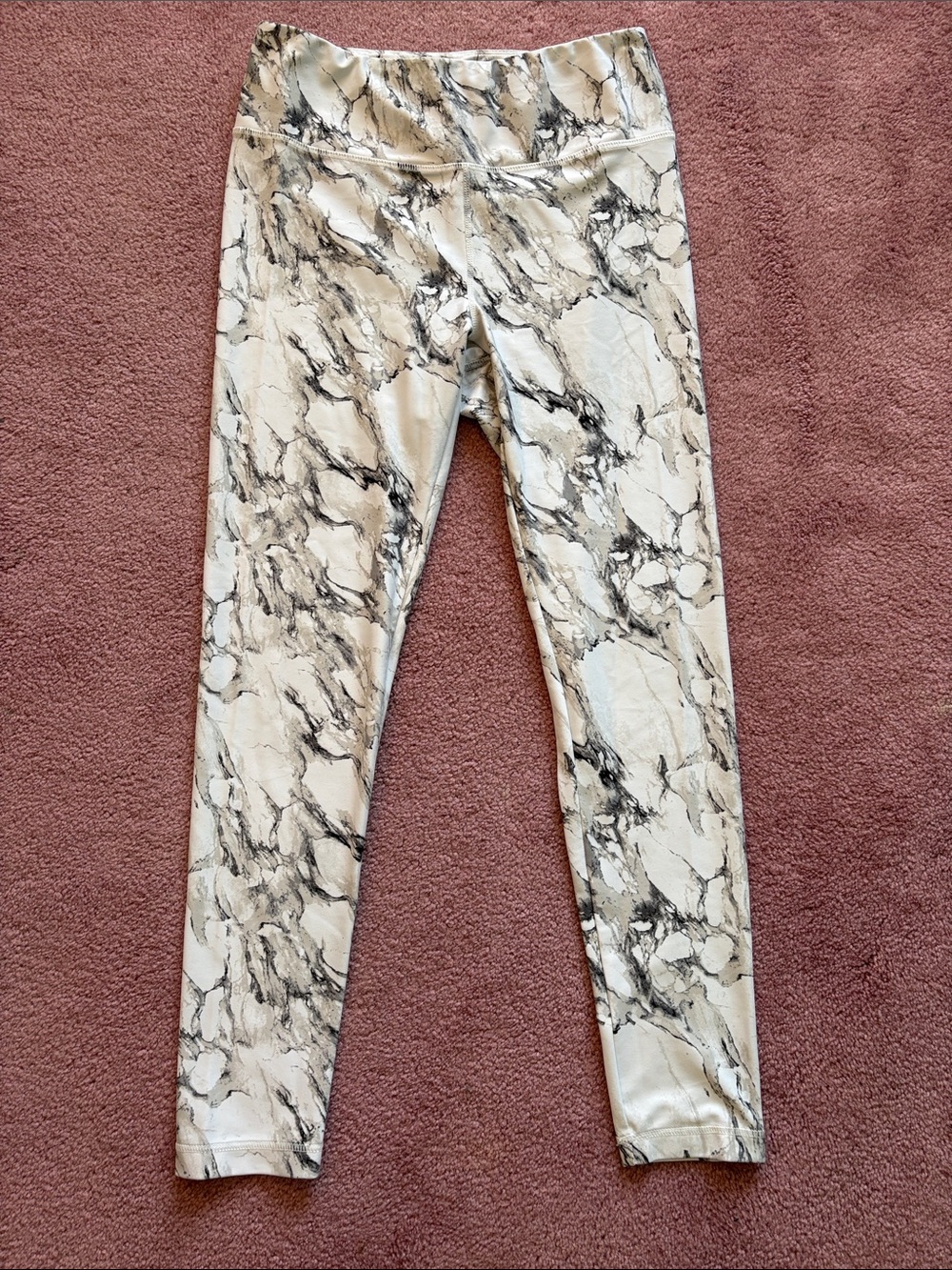 High-Waist Marble Print Leggings - White & Black Size Large